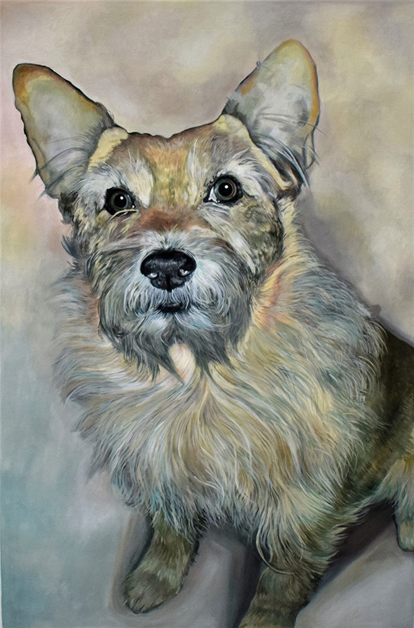 Beautiful oil painting of a dog with a solid background