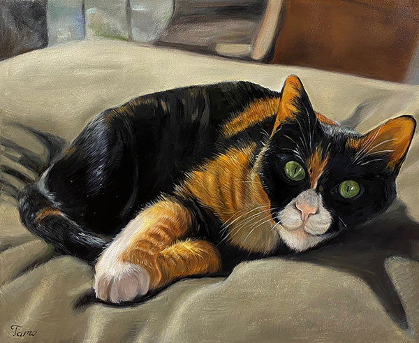 Custom oil painting of a cat