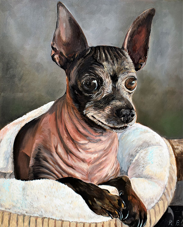 Close up handmade oil painting of a dog