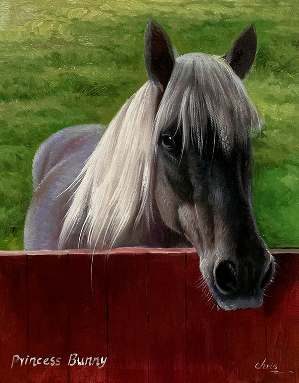 Close up hand drawn oil artwork of a horse