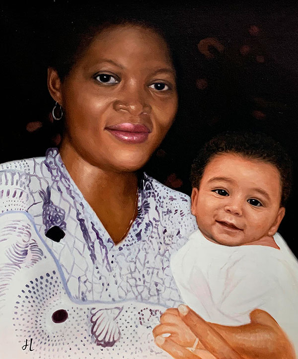 Custom oil painting of a mother and a son