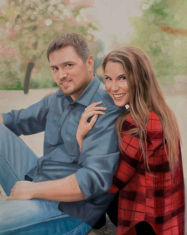 Gorgeous acrylic painting of a happy couple