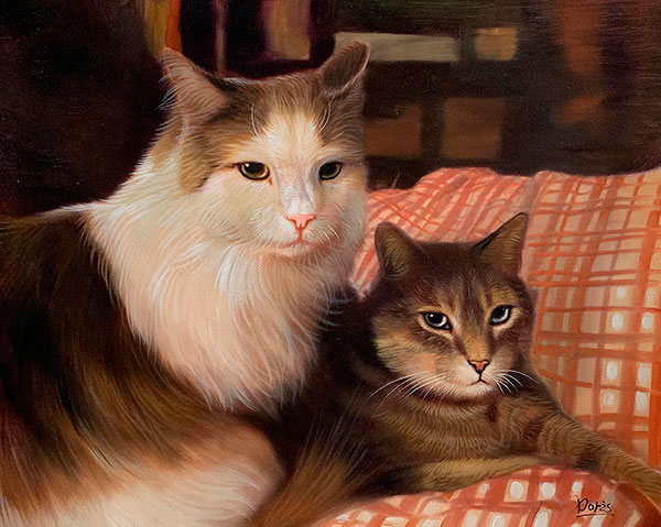 Custom oil artwork of two cats