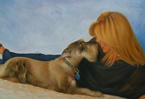 Custom oil portrait of a woman and her pet