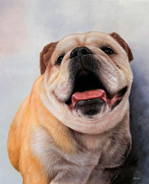 Custom hand drawn oil painting of a dog