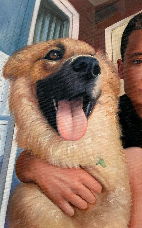 Custom close up oil artwork of a dog