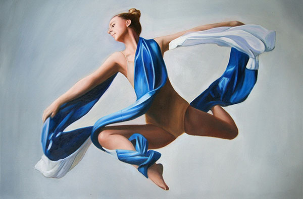 custom oil painting of dancer in mid air