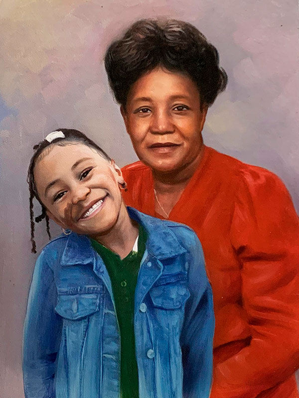 Beautiful acrylic artwork of a woman with a girl