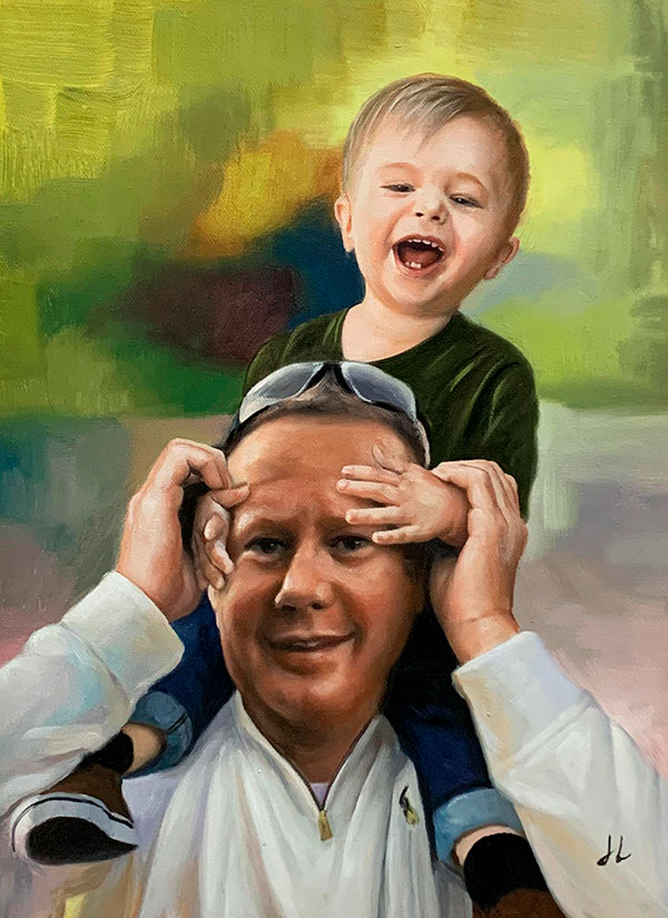 Personalized oil painting of a father and a son