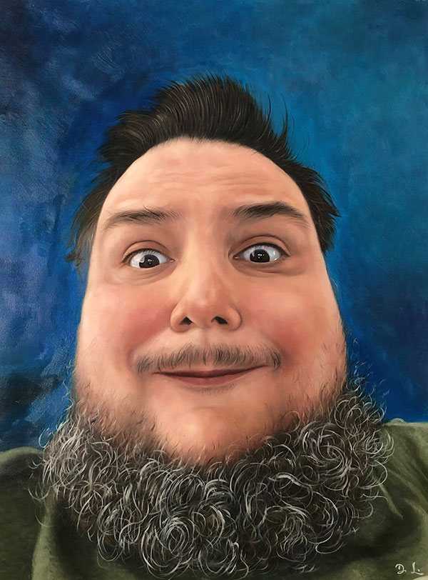 Close up oil painting of a man with beard