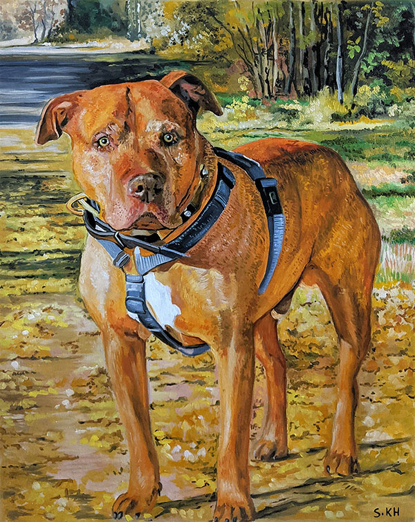 Stunning oil painting of a dog in the nature