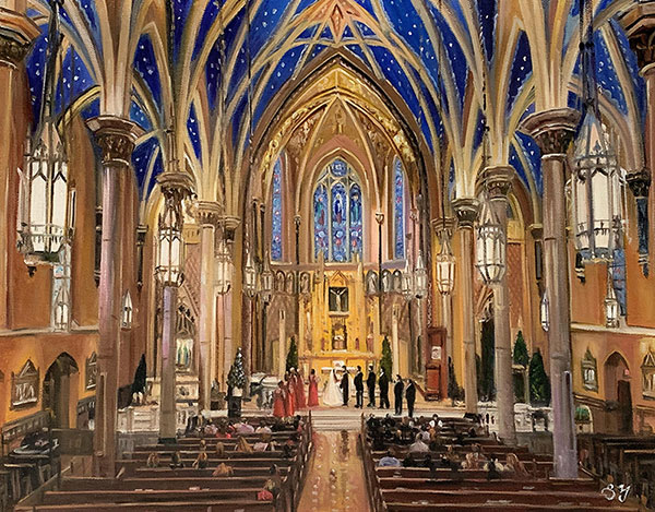 Stunning acrylic painting of a wedding ceremony