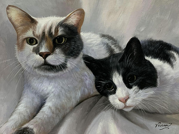 Custom oil painting of two cats