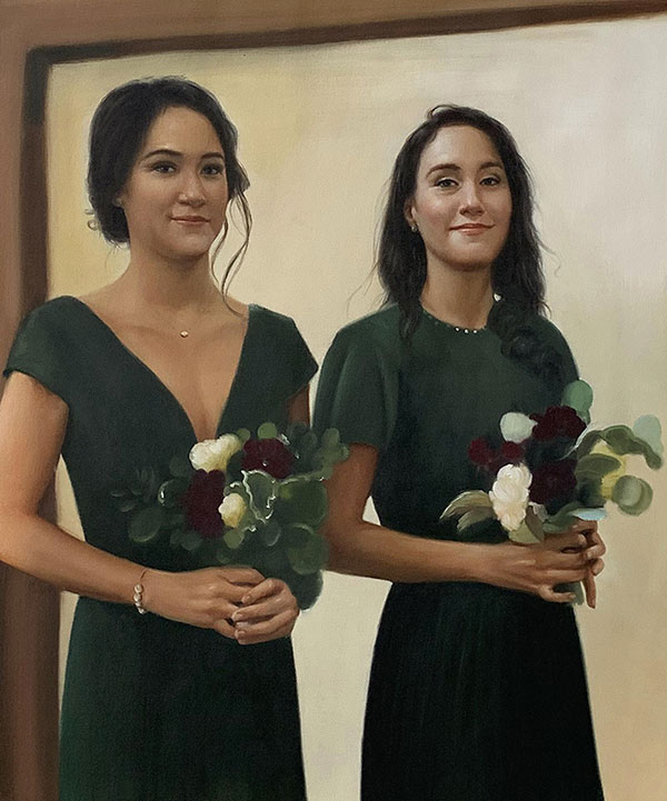 Personalized oil painting of girls with flowers
