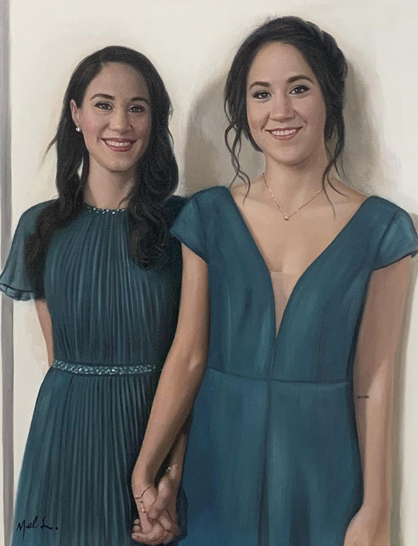 Oil painting of friends holding hands