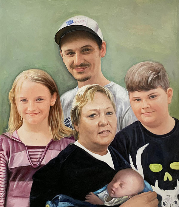 Personalized oil painting of a family