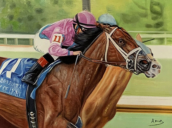 Beautiful oil painting of a horse race