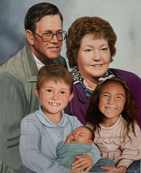 Custom oil painting of a happy family
