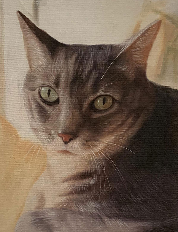 Close up oil painting of a cat