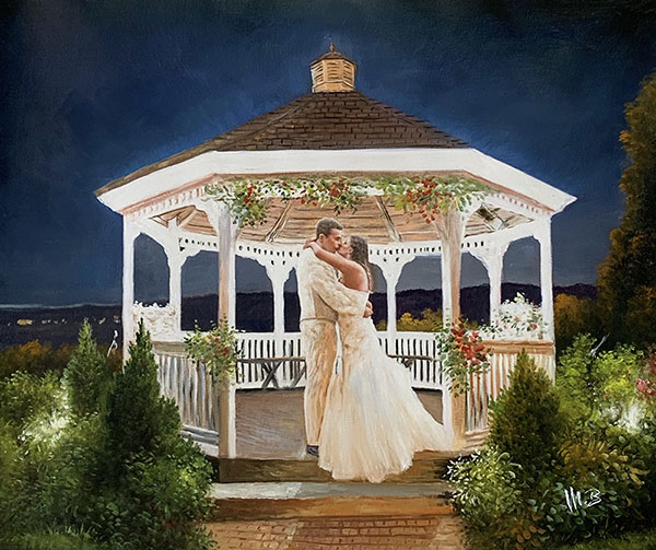 Stunning acrylic wedding portrait of a happy couple