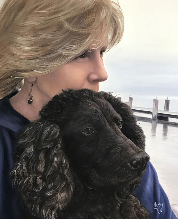 Personalized oil painting of a woman with a dog