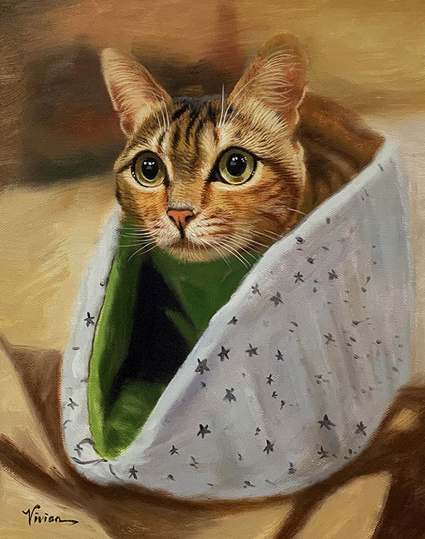 Custom oil painting of a cat