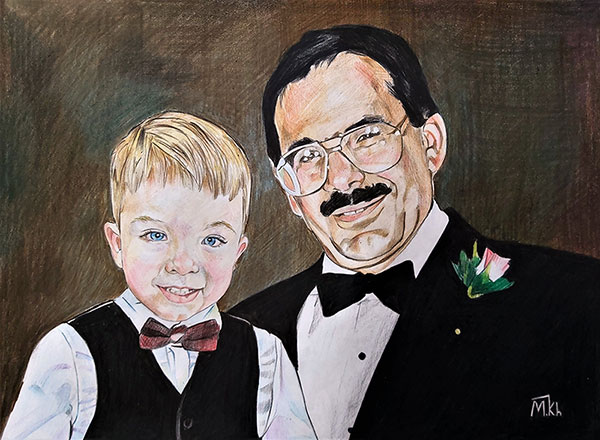 Stunning color pencil painting of a man and a child
