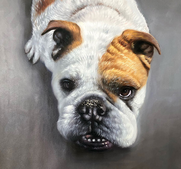 Close up oil painting of a dog