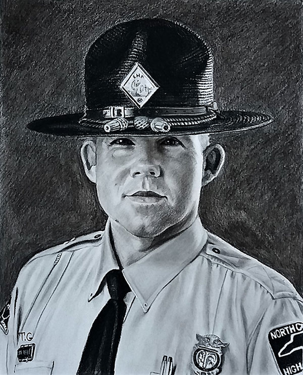 Hand drawn charcoal painting of a man