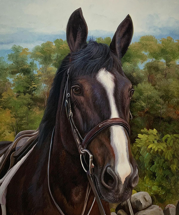 Close up oil painting of a horse