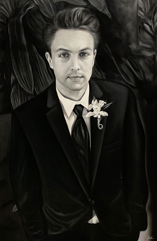 Beautiful oil painting of a groom