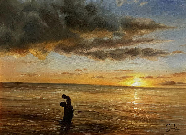 Stunning hand drawn oil painting of a landscape