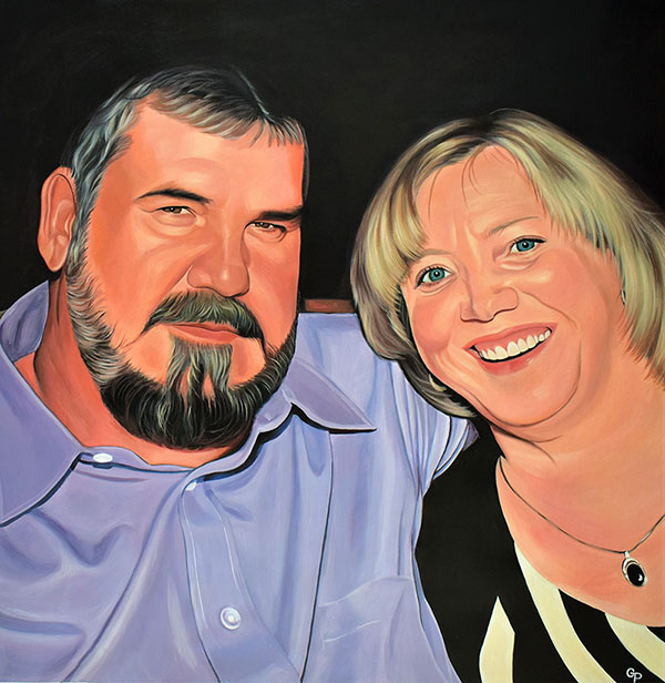 Custom acrylic painting of a smiling couple
