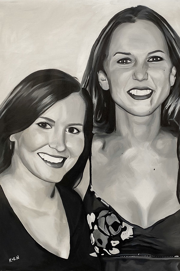 Close up acrylic painting of friends