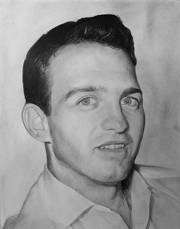 Custom black pencil artwork of a man