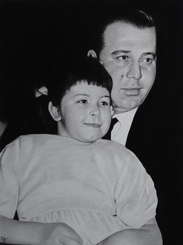 Beautiful charcoal painting of a father and a daughter