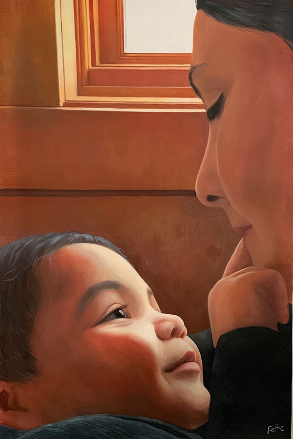 Stunning oil artwork of a mother with child