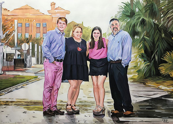 Beautiful pastel painting of a family