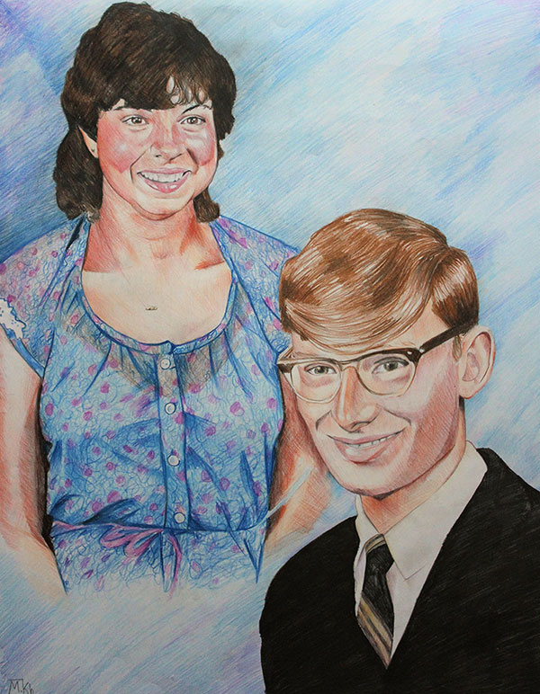 custom colored pencil drawing of a man and woman