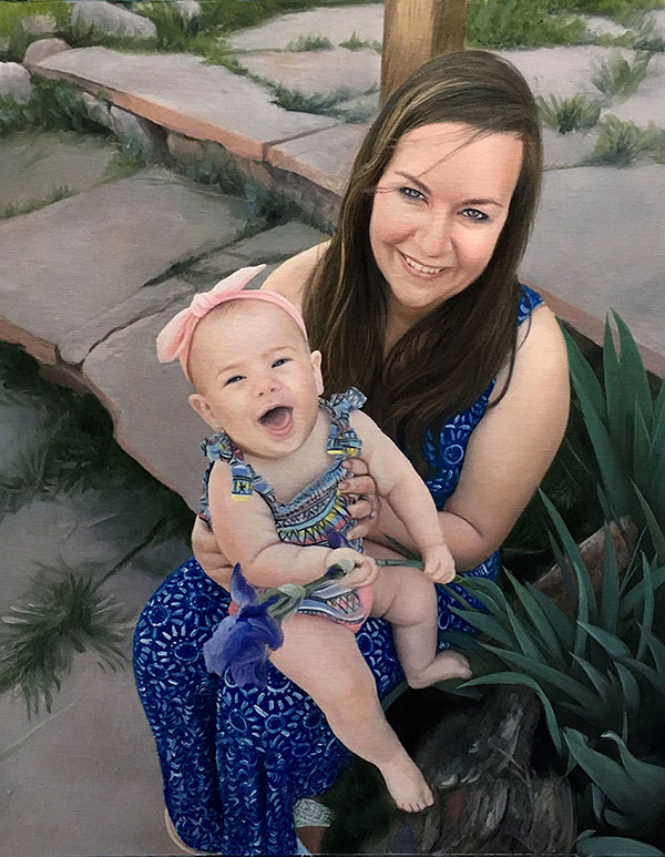 an oil painting of a mother holding a toddler