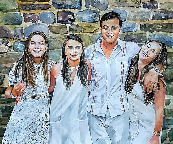 Stunning watercolor painting of the family