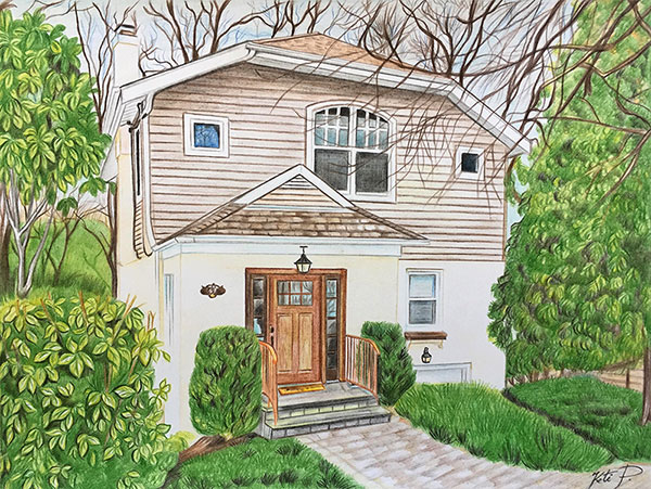 custom colored pencil drawing of a small cottage