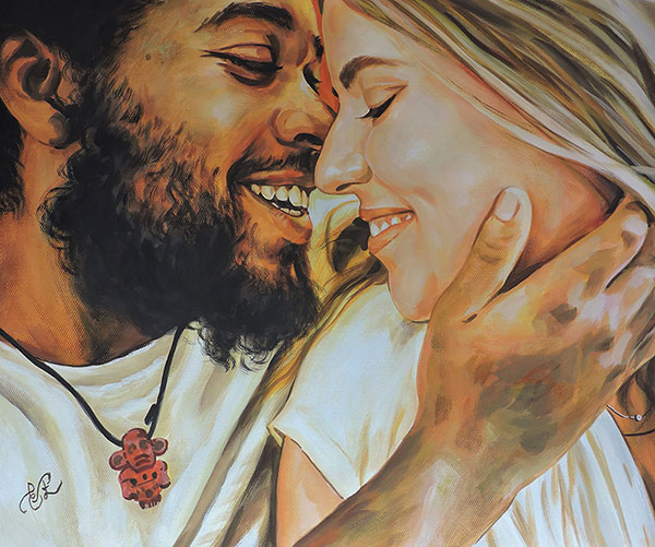 cute pastel portrait of a couple