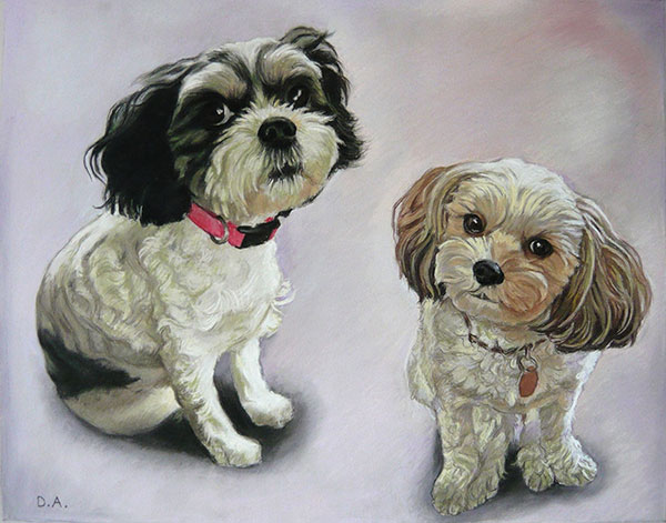 two dogs pastel portrait