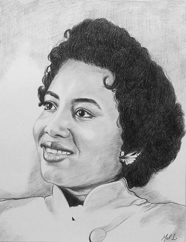 Custom black pencil drawing of a lady