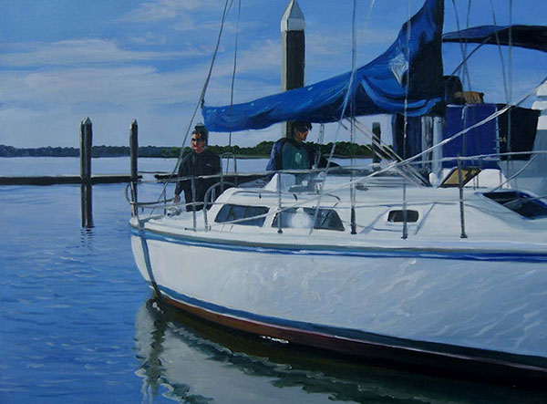 Custom oil handmade painting of people on yachts