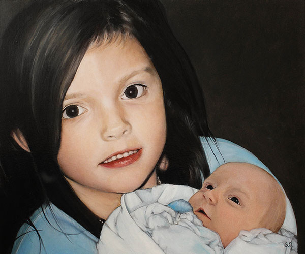 Gorgeous handmade oil artwork of two siblings