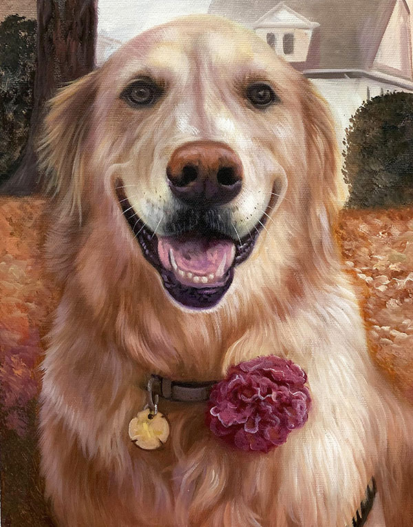 Custom close up oil painting of a dog