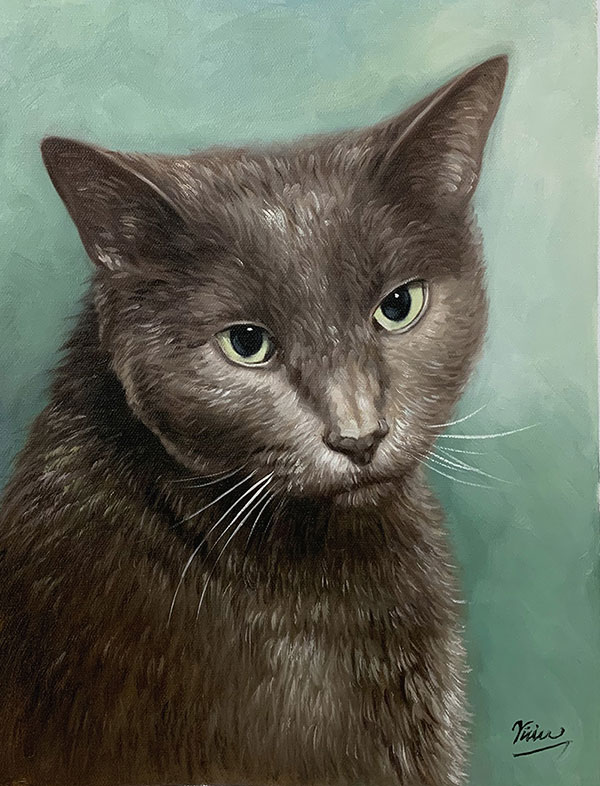 Custom close up oil painting of a cat