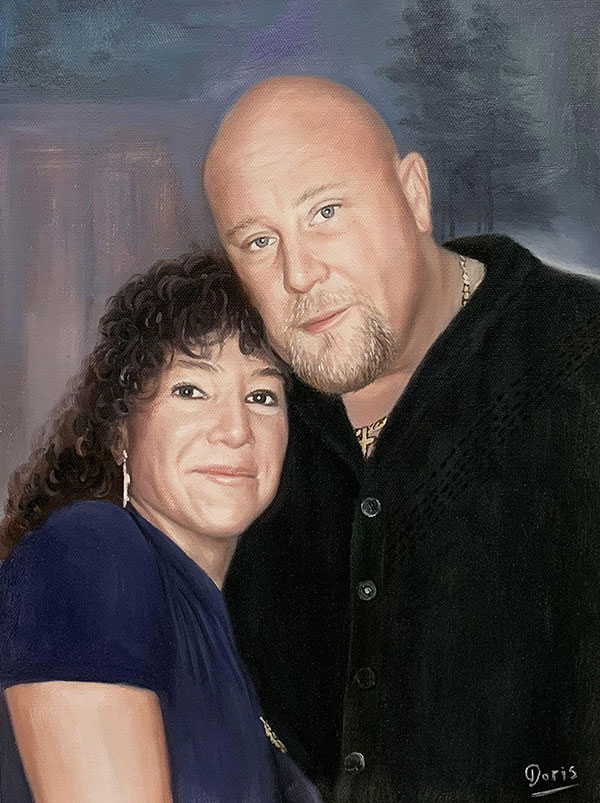 Personalized oil painting of a happy couple